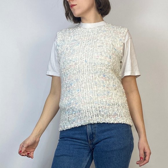 Vintage 80s NUBBY PASTEL Sweater Vest! Small - Picture 4 of 6